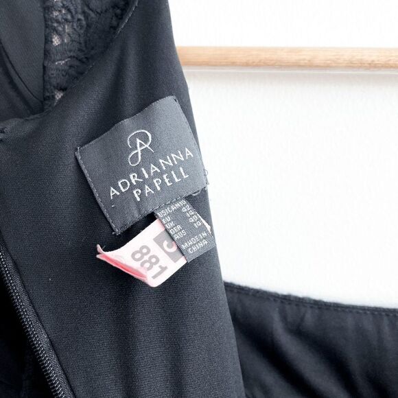 Adriana Papell Women's Black Lace Inset Trim Shutter Pleat Sheath Dress Size 10 - Picture 5 of 7